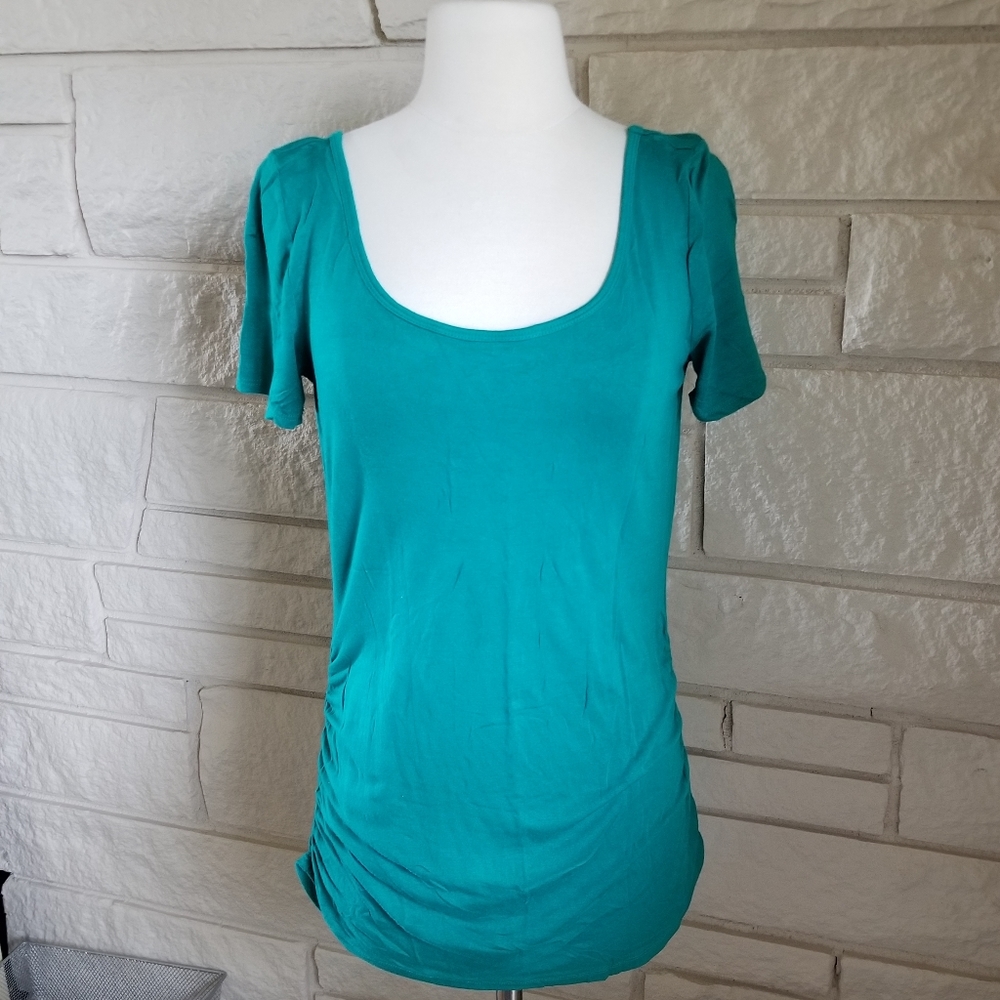 Maurices 24/7 Short Sleeved Ruched Teal T-shirt